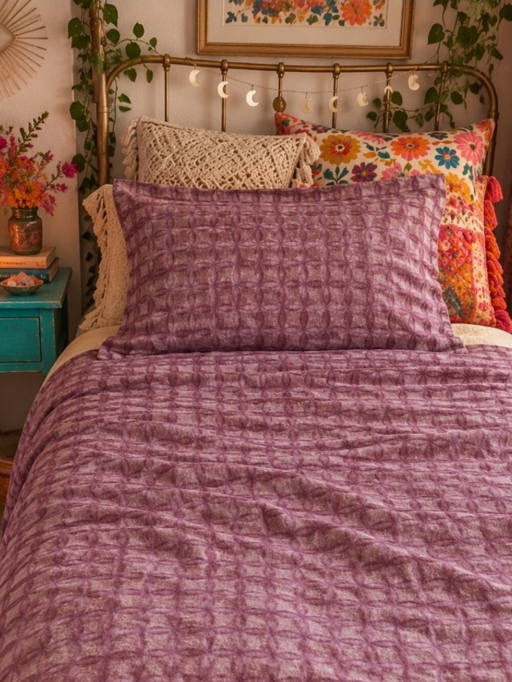 4/$15 Purple Boho Vintage Pillowcase 32x26 Geometric Pattern Standard Bed Pillow
